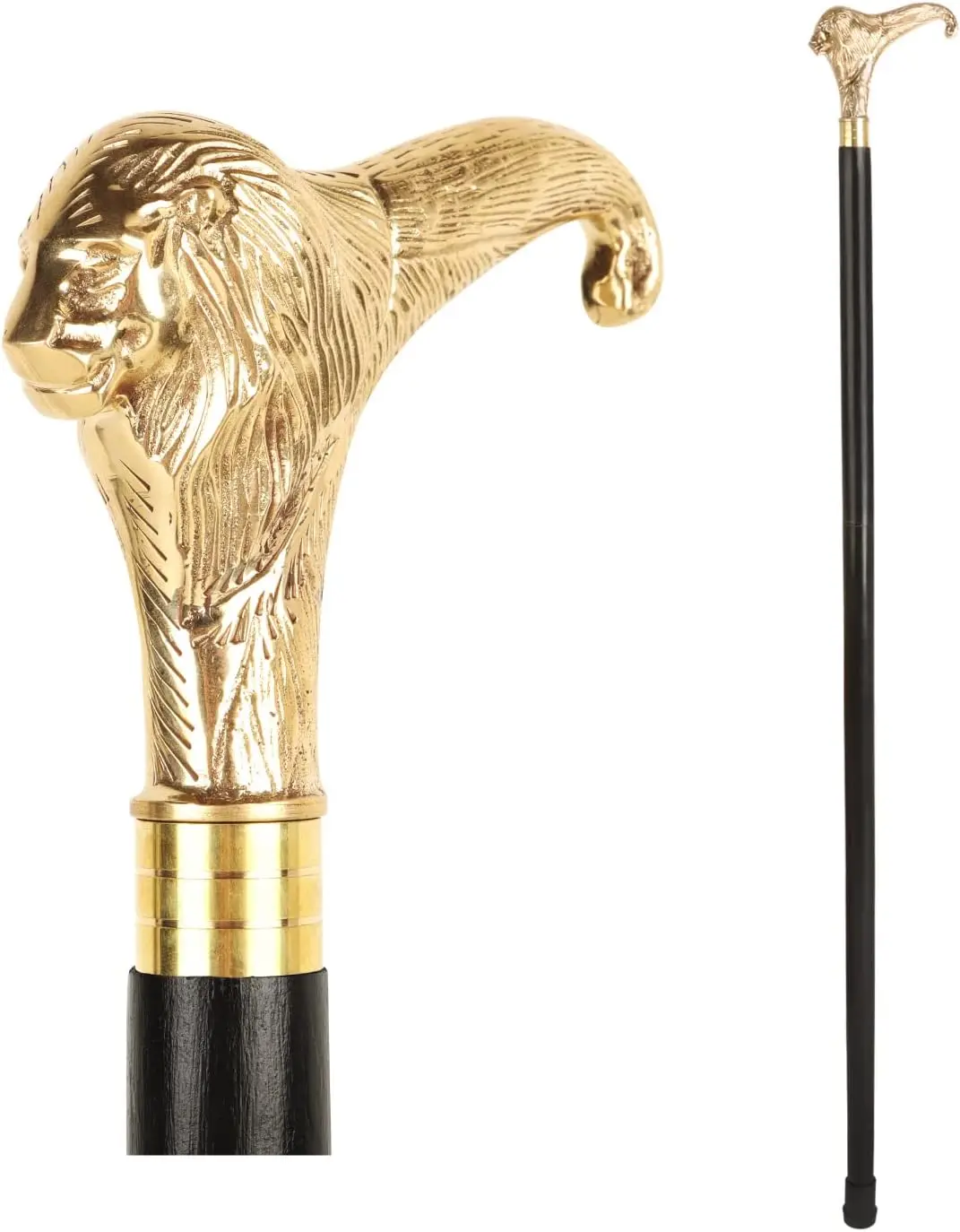 Elegant Brass Lion Handle Wooden Walking Stick for Seniors