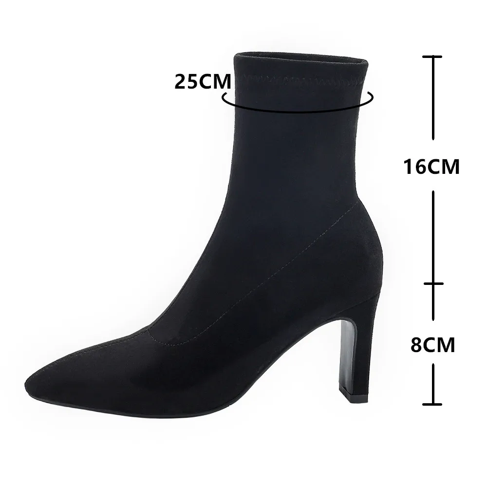 2023 moda calzini in tessuto elasticizzato stivali primavera autunno donna scarpe nere eleganti stivaletti elastici a punta per le donne