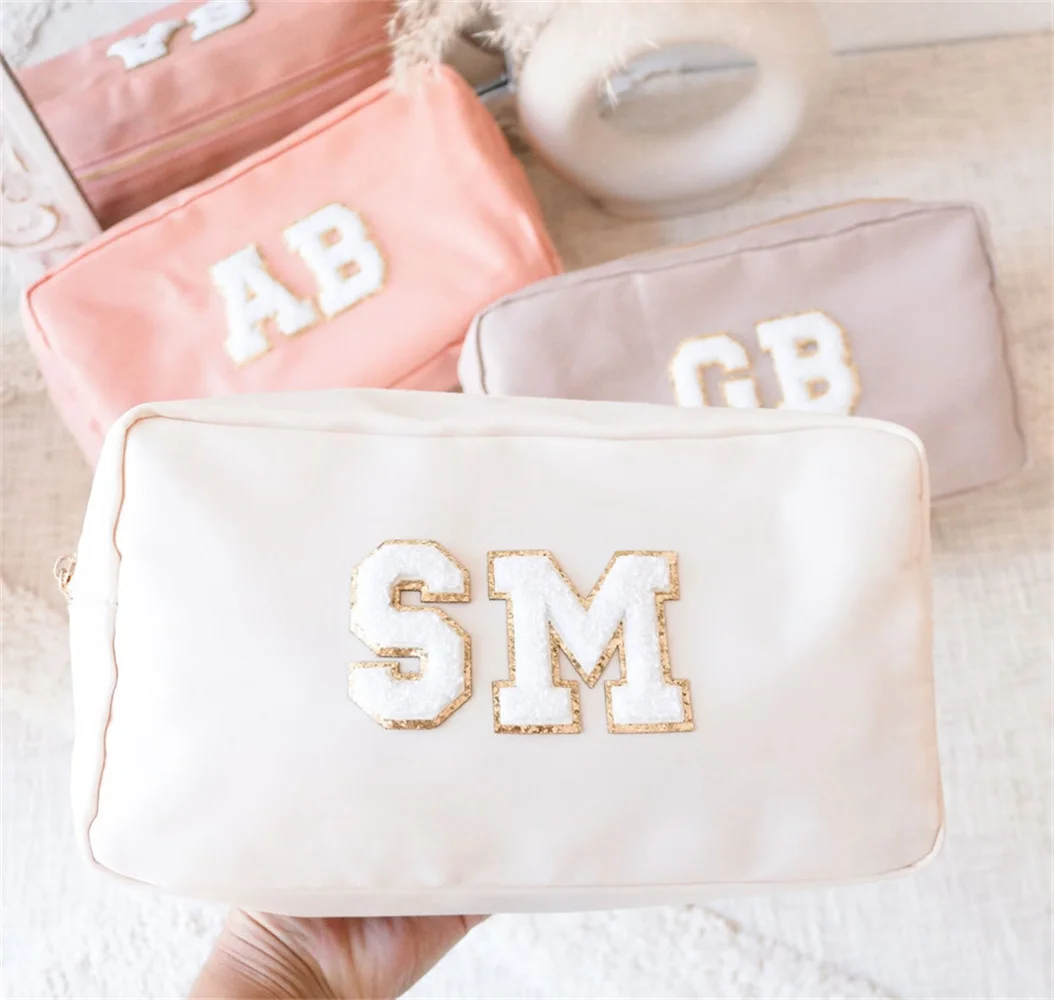 Personalized Nylon Pouch Gift Bags Custom Make Up Pouches Women Teen Birthday Gift Monogram Cosmetic Bag Bridesmaid Gift Idea