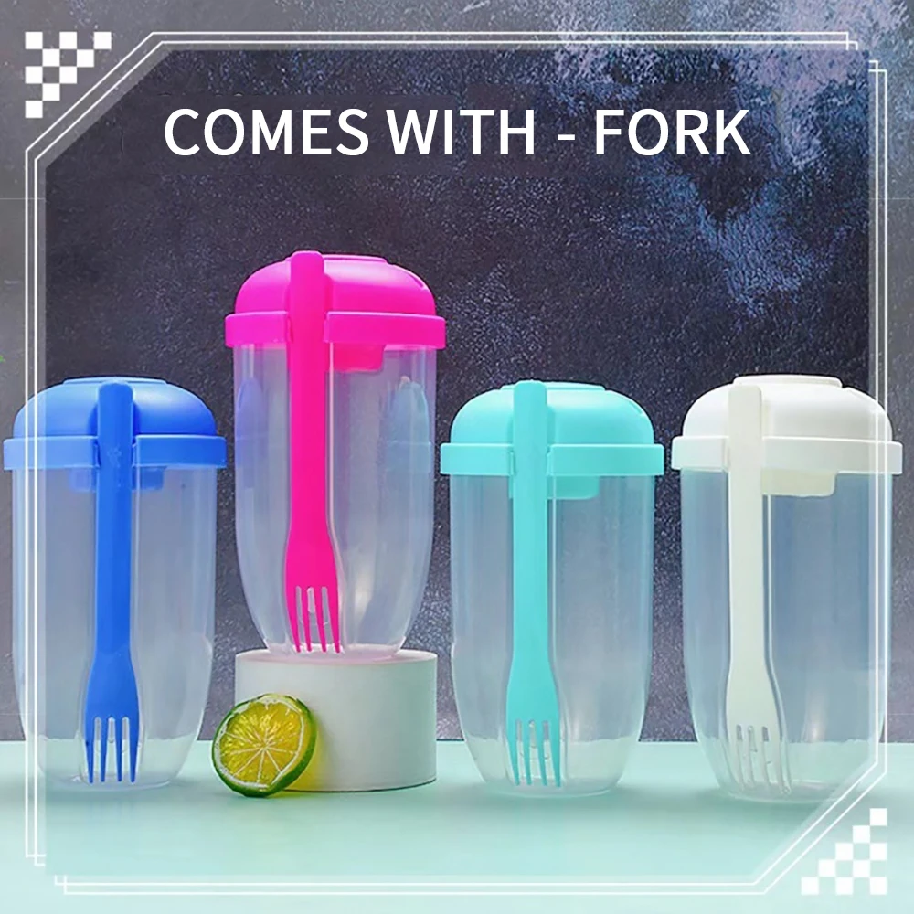 1PC Portable Bottle Salad Container With Fork Bottle-Shaped Bento Salad Bowl For Lunch Salad Box Salad Bowl Cereal Cup Fitness