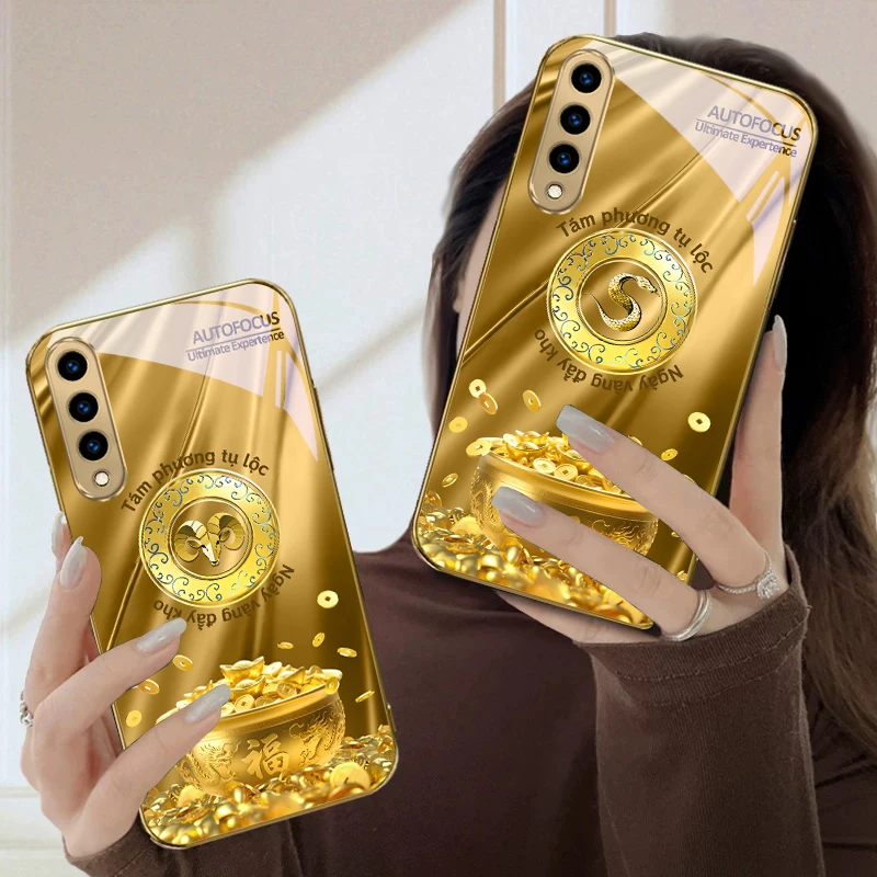 Circle Golden Sheep For Samsung A50 A51 A52 A53 A54 A55 A56 14 15 13 16 26 31 32 33 34 35 70 71 72 73 Golden glass phone case