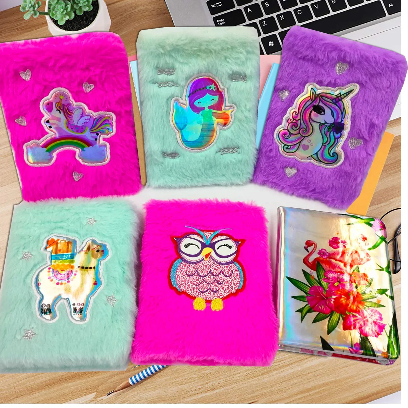 1pc A6 Lovely Animals Lined Notebook Plush Diary for Students Teens Fuzzy Journal Writing Notebook