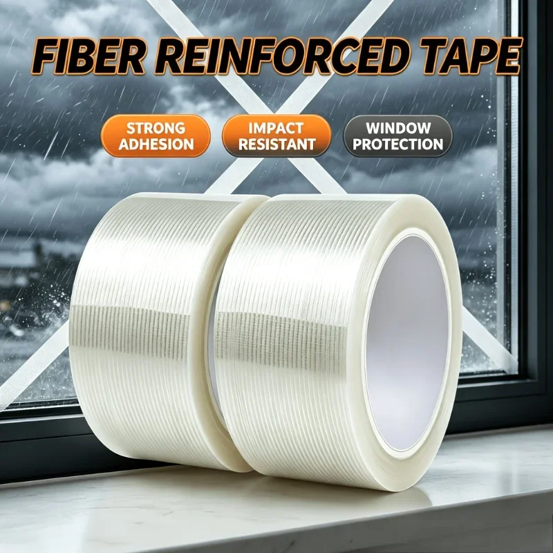 2pcs/set Fiber Windproof Tape 6cm*15m Hurricane Window Reinforcement High Transparency Strong Adhesive Anti-Splash