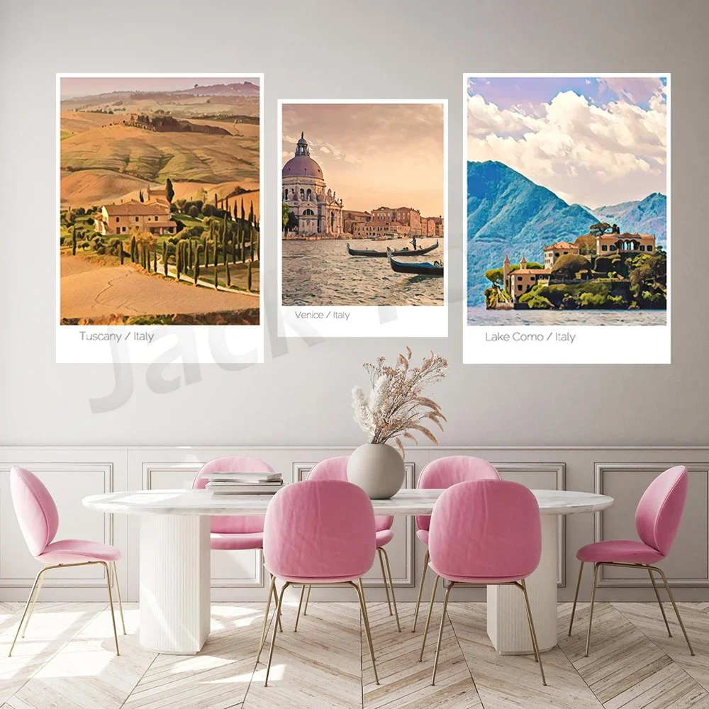 Northern Italy print | Tuscany, Lake Como and Venice poster | Watercolor style picture | European travel wall art |Country decor