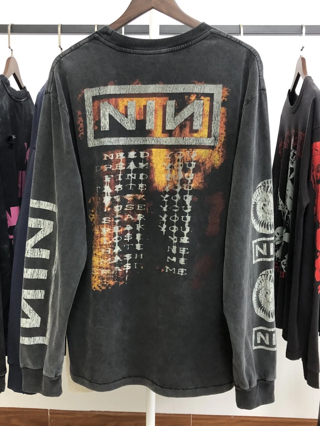 Saint NIN BerBerJin Collaborative Worn-In Long Sleeve T-Shirt Men's Trendy Cotton Washed Vintage round Neck Tee Casual Wear