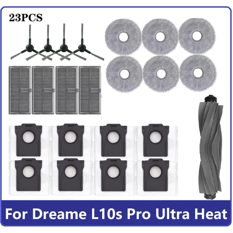 23PCS For Dreame L10s Pro Ultra Heat Vacuum Cleaner Spare Parts Main Side Brush Hepa Filter Mop Cloth Dust Bag