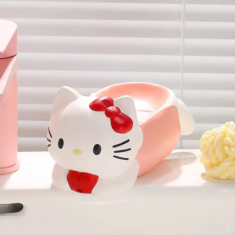 

Kawaii Sanrio HelloKitty Soap Box Ceramic Anime Cartoon Cute Drain Soap Storage Box Bathroom Bathroom Supplies Girl's Gifts Toys
