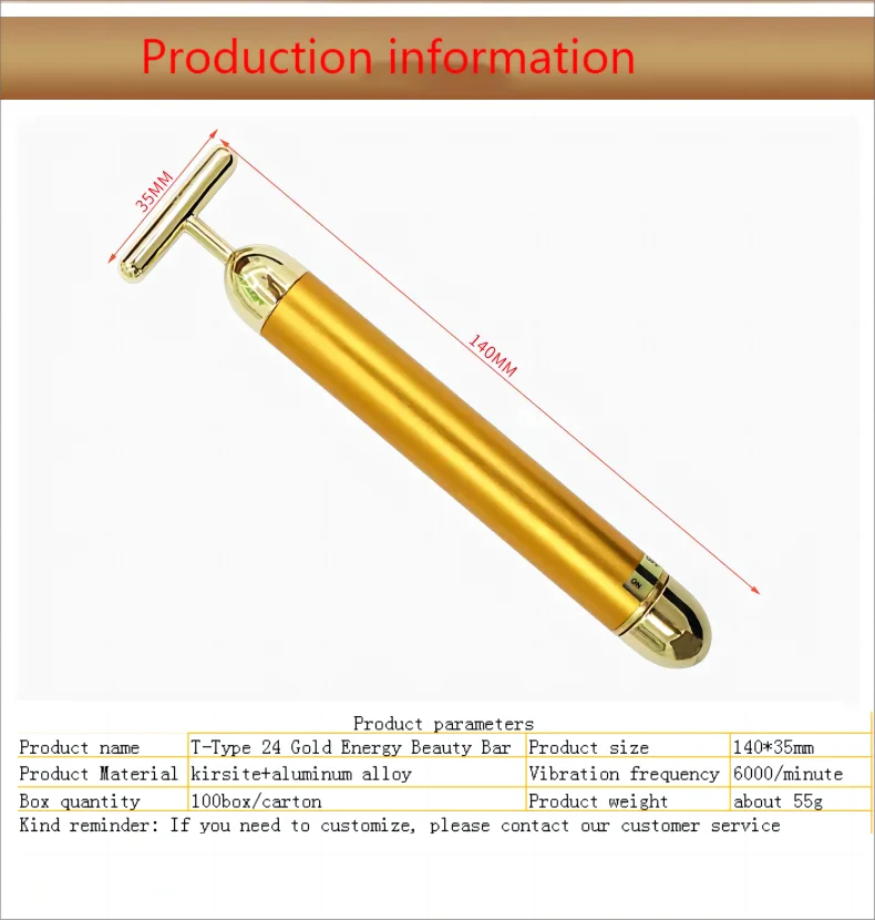 Barra de belleza eléctrica de energía portátil, rodillo masajeador reafirmante de pulso dorado de 24K resistente al agua, removedor de bolsa para ojos Facial, herramienta de cuidado Facial