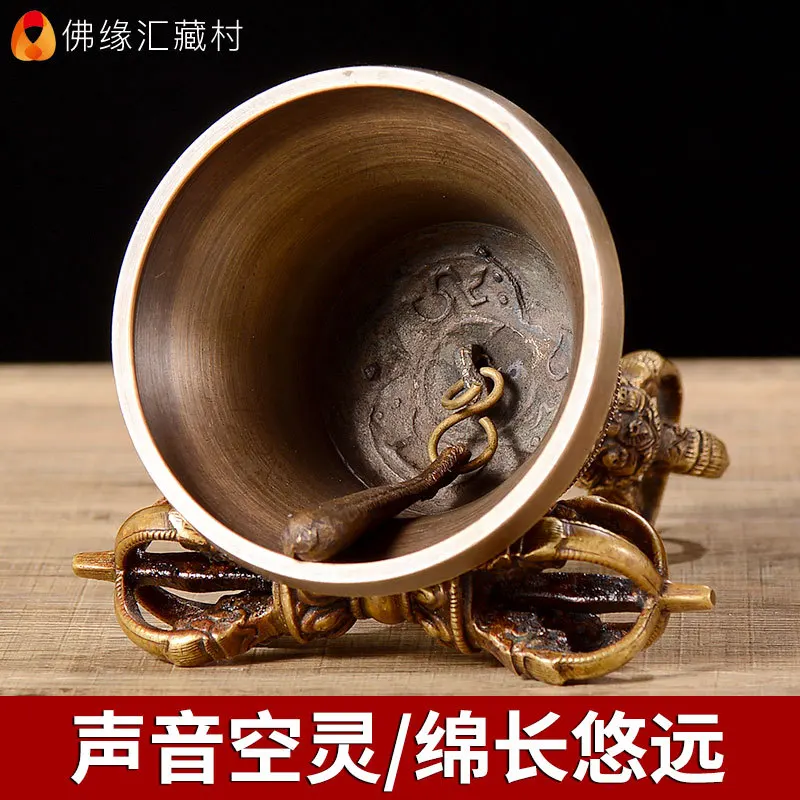 Vajra and , Handcrafted Copper with Polished Finish, Five-Pronged Bell Pestle for Tibetan Esoteric Buddhist