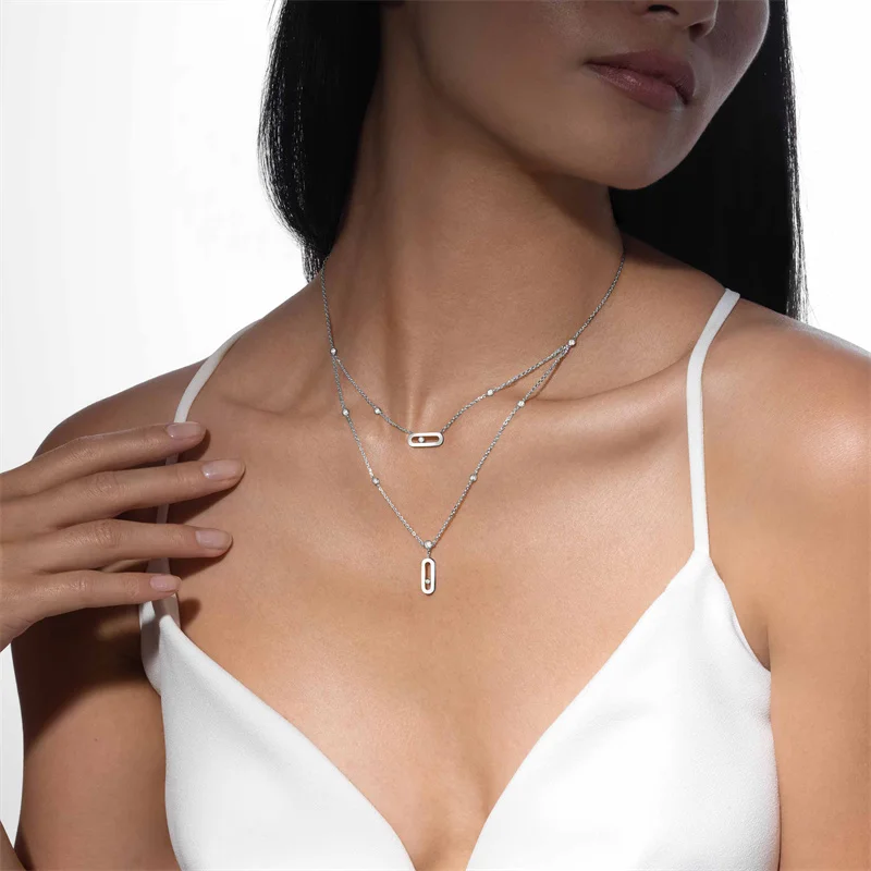 Shimmering original MOVE UNO 2 ROWS PAVÉ Necklace Sterling Silver 925  Luxury woman Jewelry Accessories Wedding Anniversary