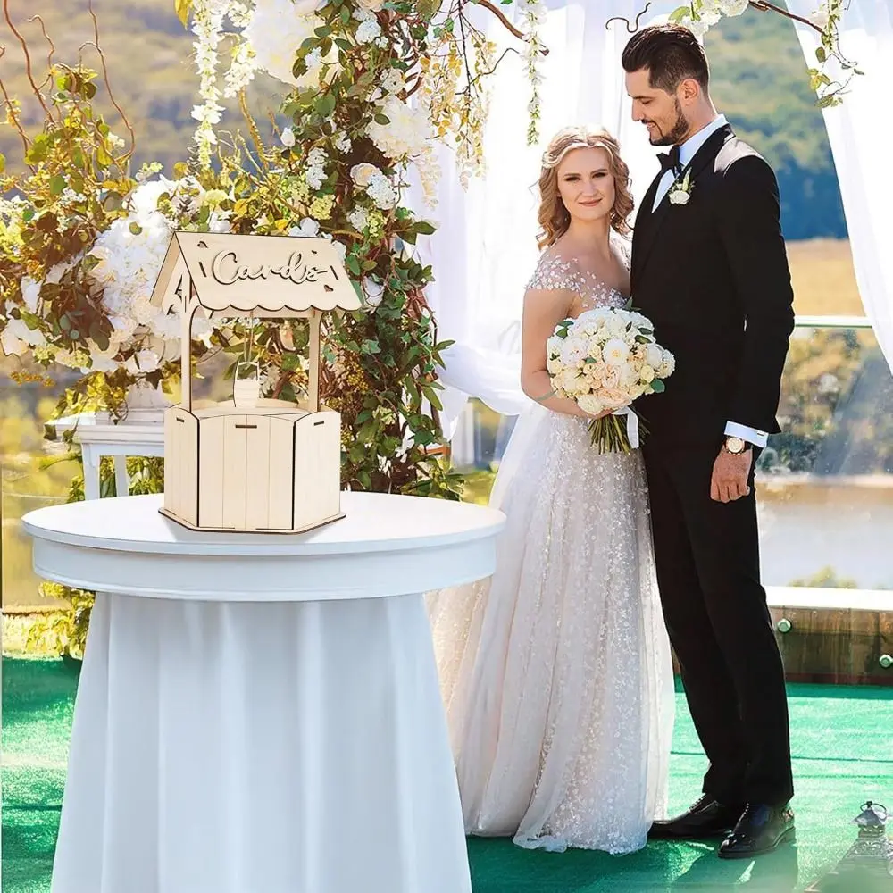 Creative Rustic Wishes Wedding Card Box Wood Craft Natural Wooden Gift Card Box Handmade Receiving Box Birthday Baby Shower