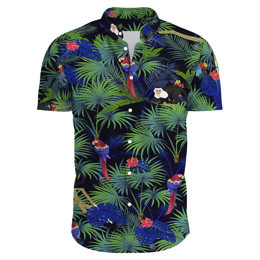 2024 Summer Men\'s Casual Floral Print Short Sleeve Top Hawaiian Shirt For Mens Clothes Daily New High Quality Lapel Oversized