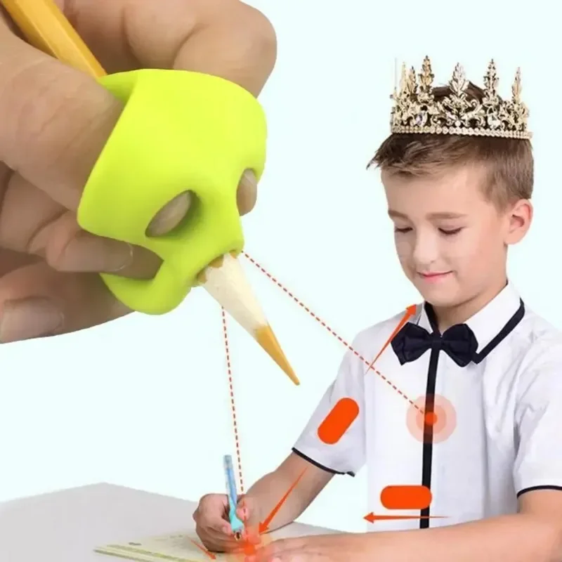 Portapenne a matita in Silicone a 3 dita per bambini che scrivono strumento di apprendimento dispositivo di correzione della postura con impugnatura di cancelleria 3 pezzi/set