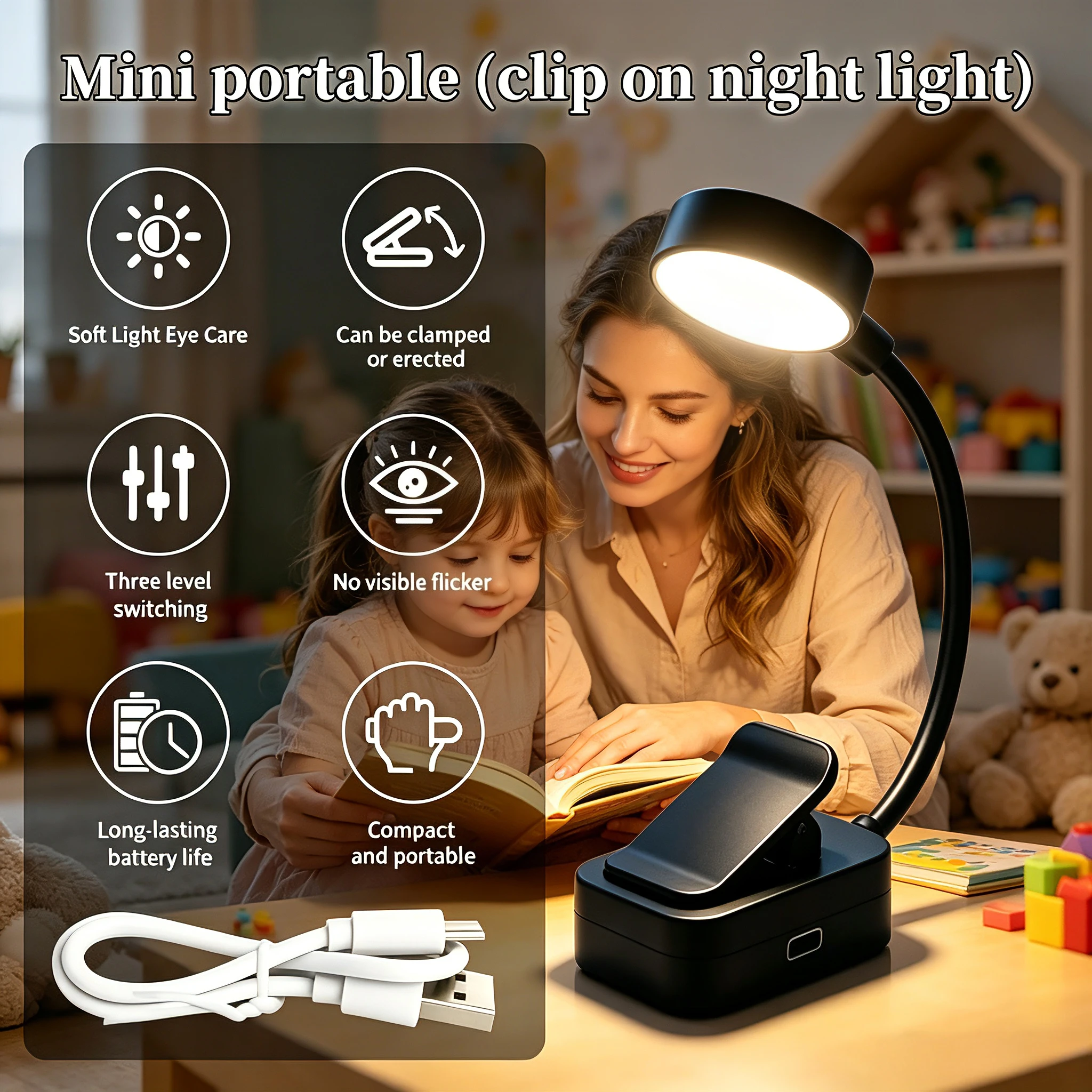 Mini LED Reading Book Light Table Lamp 3 Modes Adjustable Eye Protection Clip-On Study Reading Lamp for Travel Bedroom Book