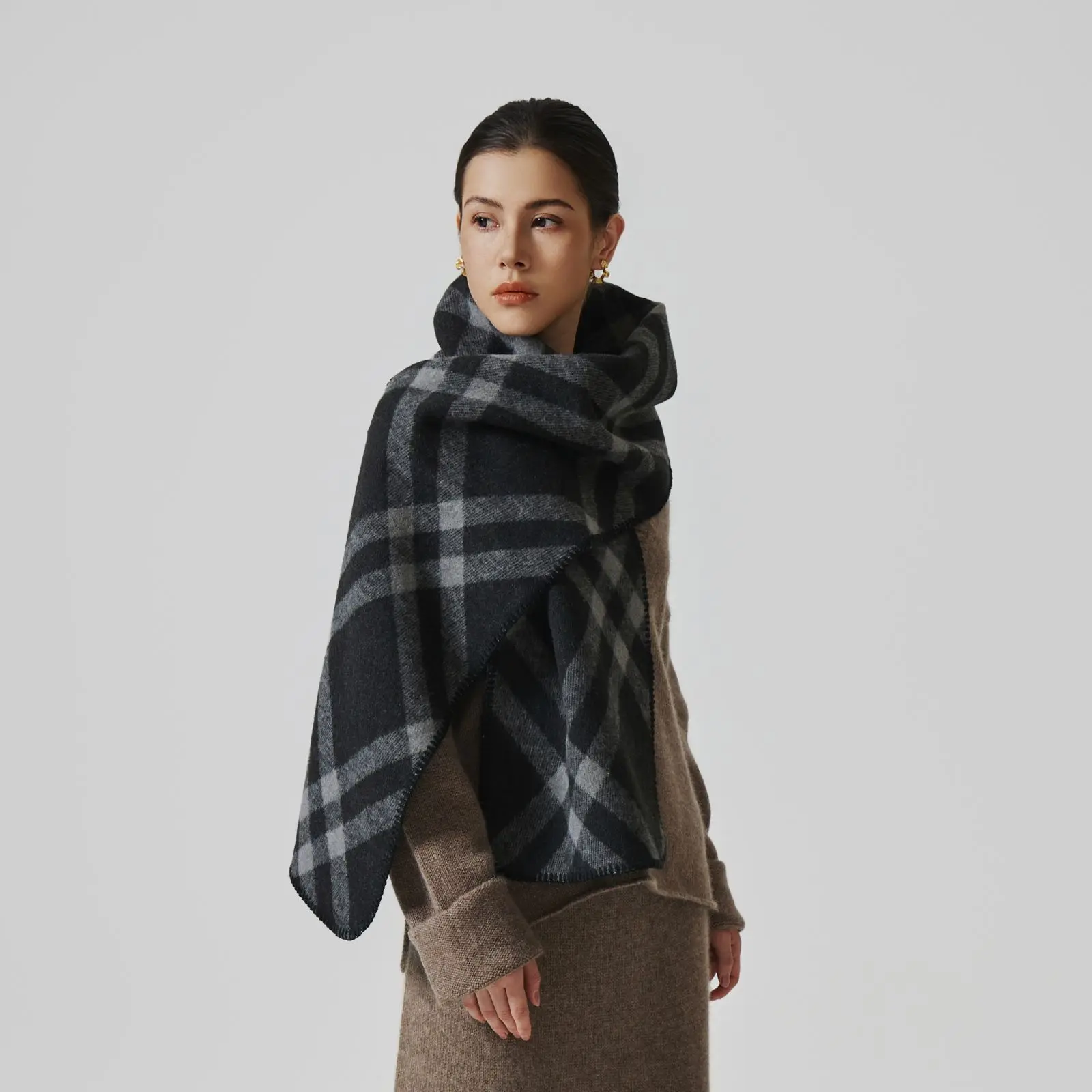 British Retro Wool Scarf Women's Autumn and Winter High-End Double-Sided Warm Scarf Winter Thickeneded Shawl