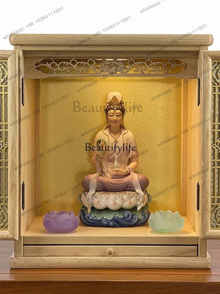 13Buddha Niche Wall-Mounted Home with Door New Chinese Style Altar Sansheng Buddha Cabinet Customization