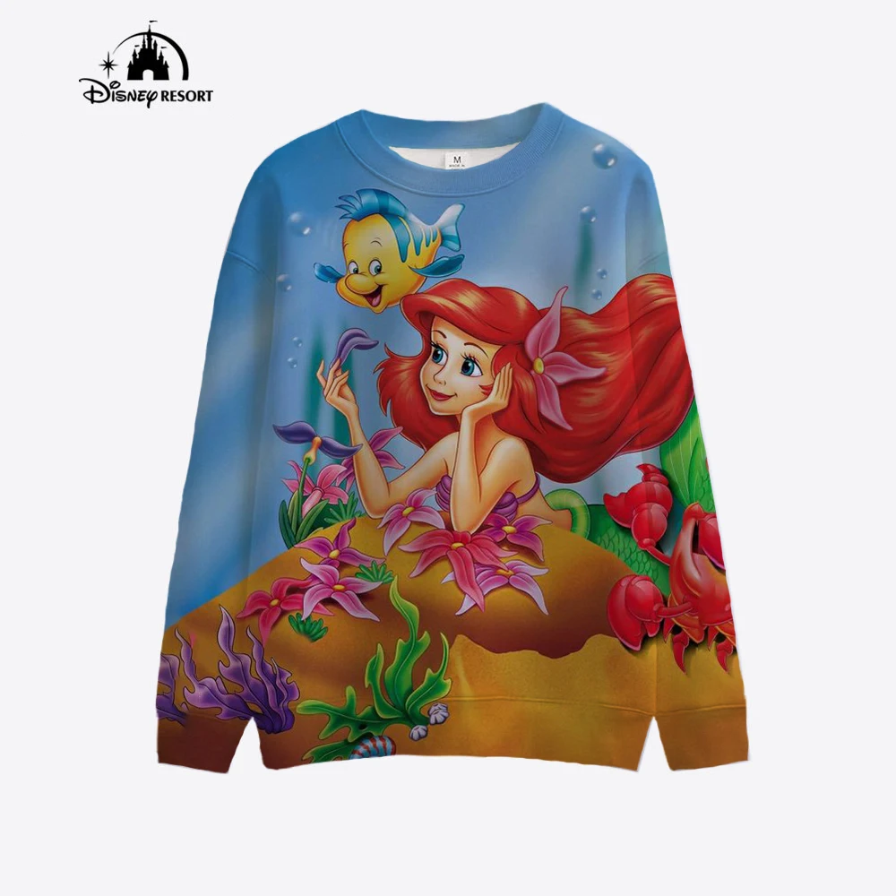 Women\'s sports shirt hoodie retro Disney\'s Little Mermaid pattern sports shirt cartoon gift women\'s retro cartoon sports shirt