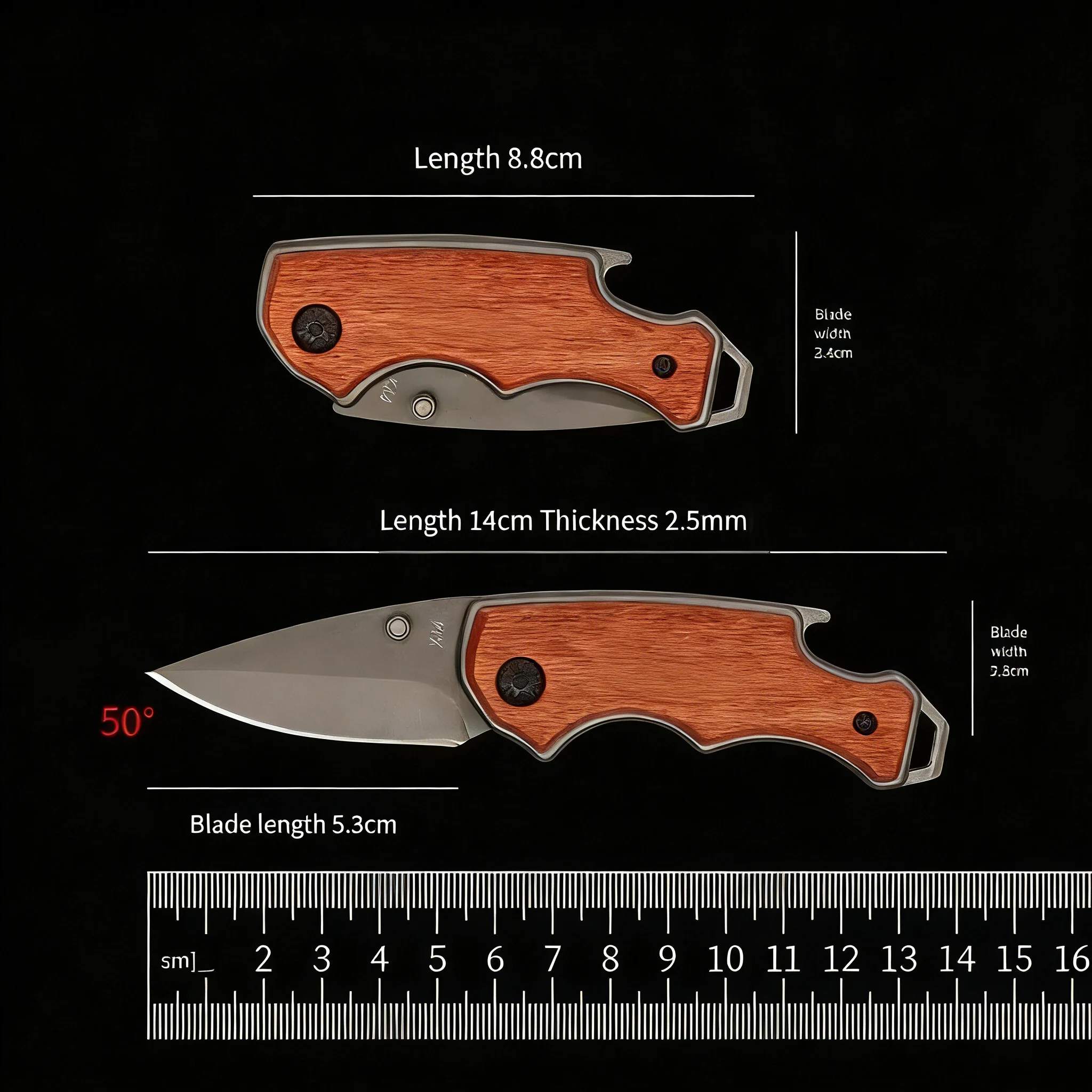Rosewood folding knife Multifunctional sharp knife Portable mini folding knife with bottle opener EDC tool