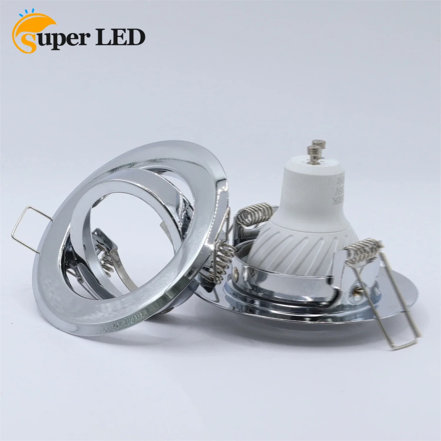 

Chrome Round Shape Metal Lighting Fixture Recessed Surface Mounted Housing Spotlight Frame Indoor Deco