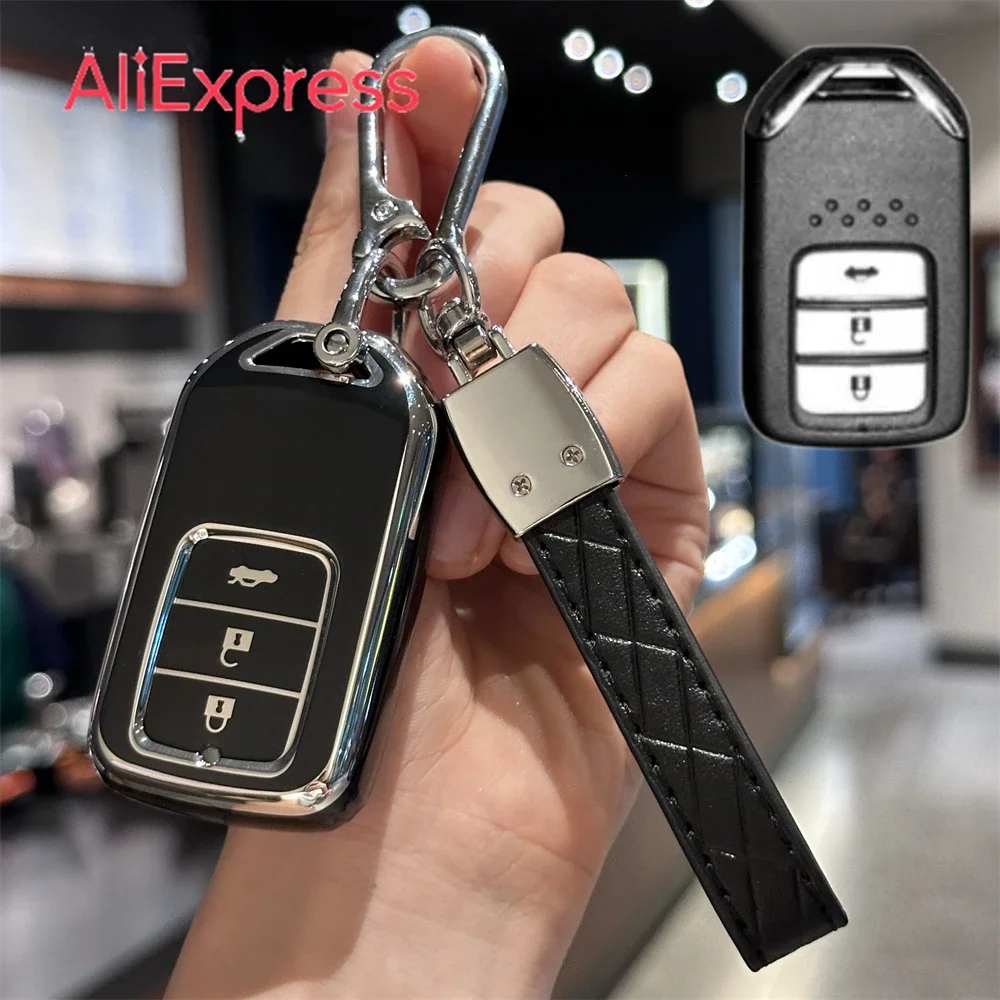 غطاء مفتاح فوب مع سلسلة مفاتيح السيارة لهوندا سيفيك أكورد CRV الملونة لينغ باي XRV تاج