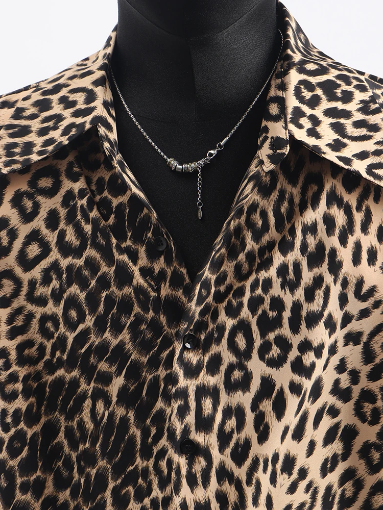 High Stret Shirts Men's Design Leopard Print Long Sleeved Shirt Korean Version Cool Casual Shirt Tops Mens Shirts