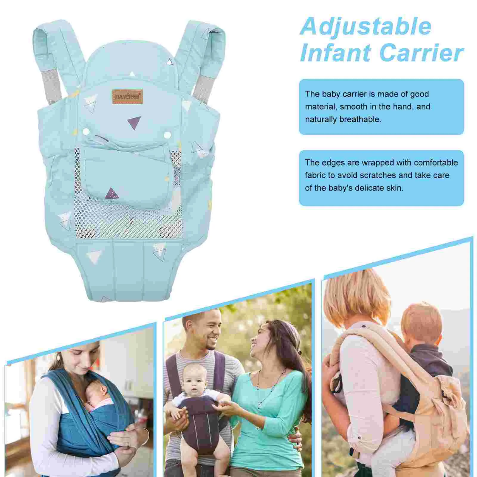 Seggiolino marsupio neonato zaino bambini 60x35cm maglia traspirante puro cotone per tutte le stagioni