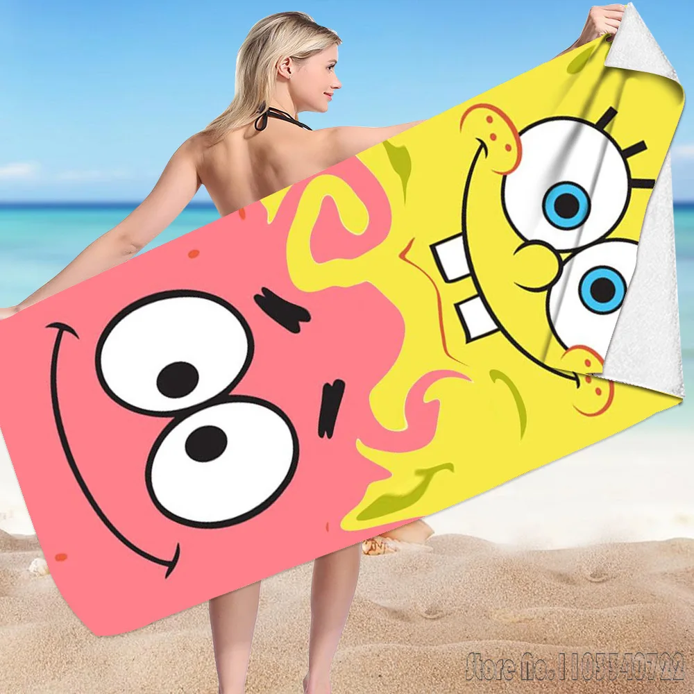 Anime Cute Funny Starfish S-SpongeBobs Bath Towels Width 50-75cm Microfiber Beach Swimming Towel Decor for Adults Kids Gift