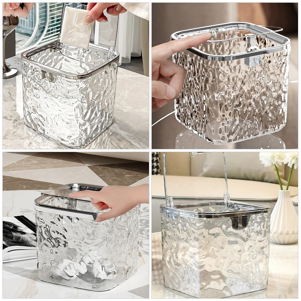 

Прозрачный настольный мусорный бак с водной рябью и текстурой среднего размера, декоративная офисная мусорная корзина, небольшой контейнер для мусора