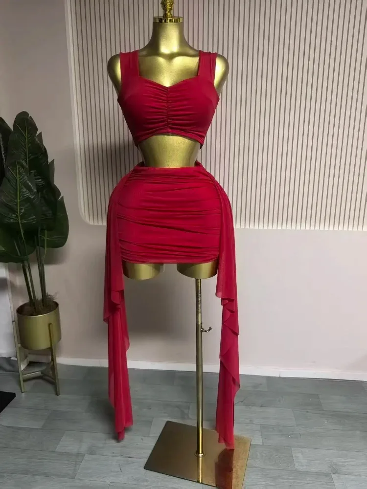 Robe sexy mode froncée femmes robe ensemble culture sangle hauts et ruban moulante mini jupes costume vacances deux 2 pièces ensemble tenue