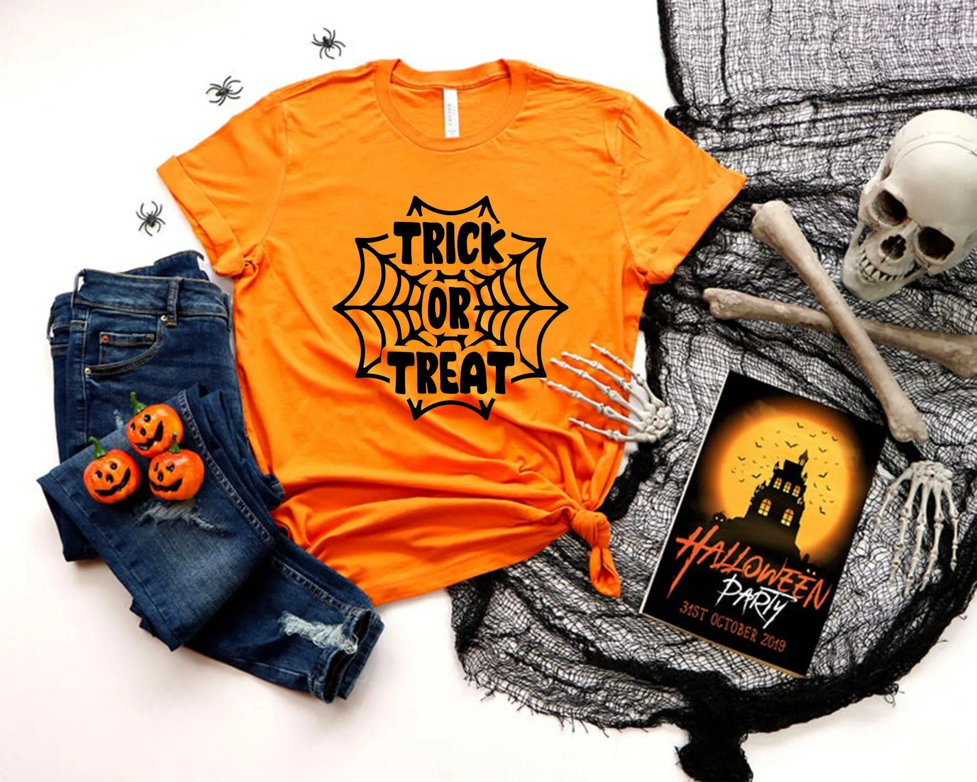 Halloween T Shirt Party Spider Trick or TreaT Fall Witch