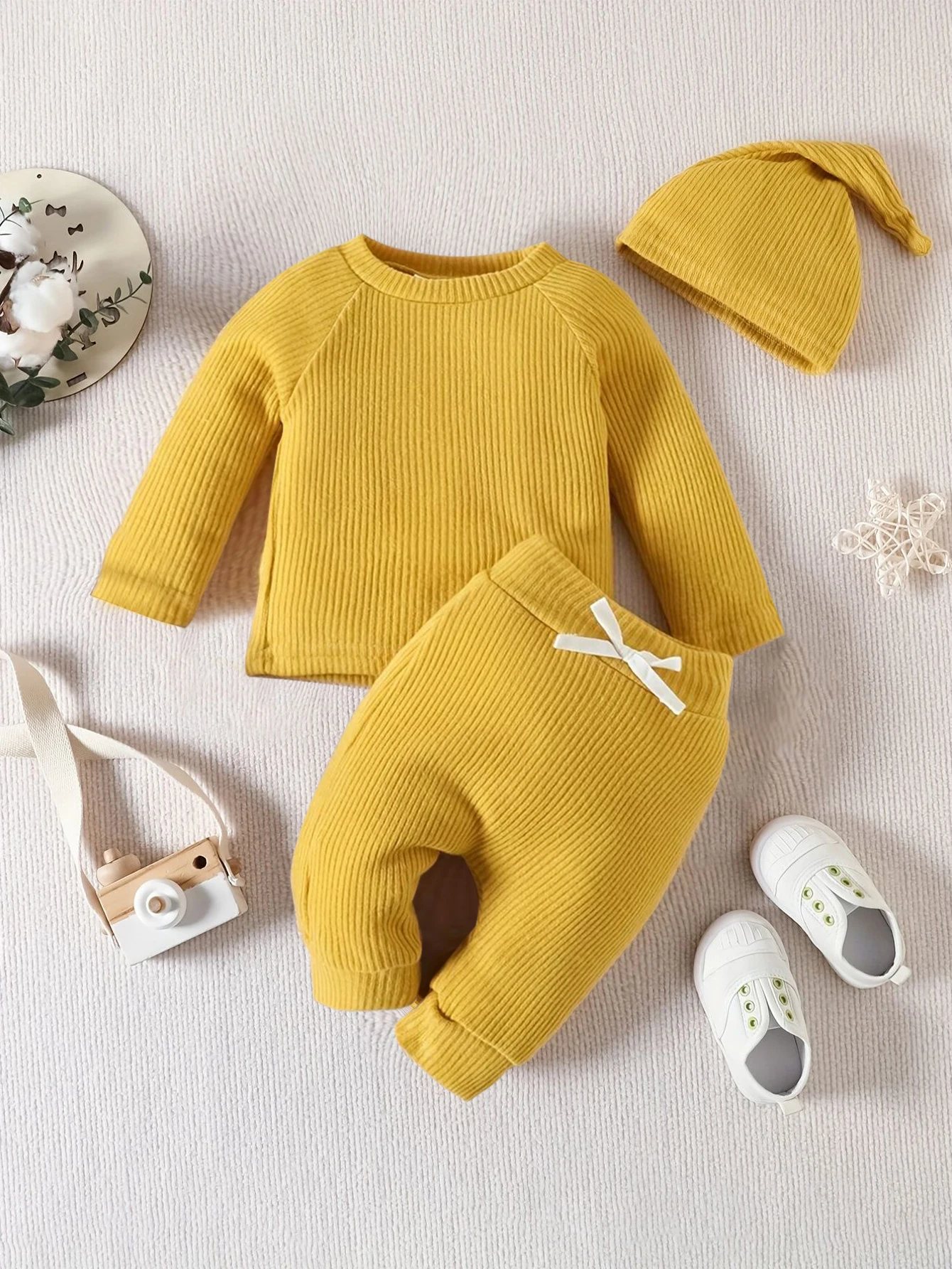 2PCS Baby Girl Wool Knitted Fabric Solid Color Long Sleeved with Knitted Pants Spring Autumn Set For Children Kids Unisex 0-24M