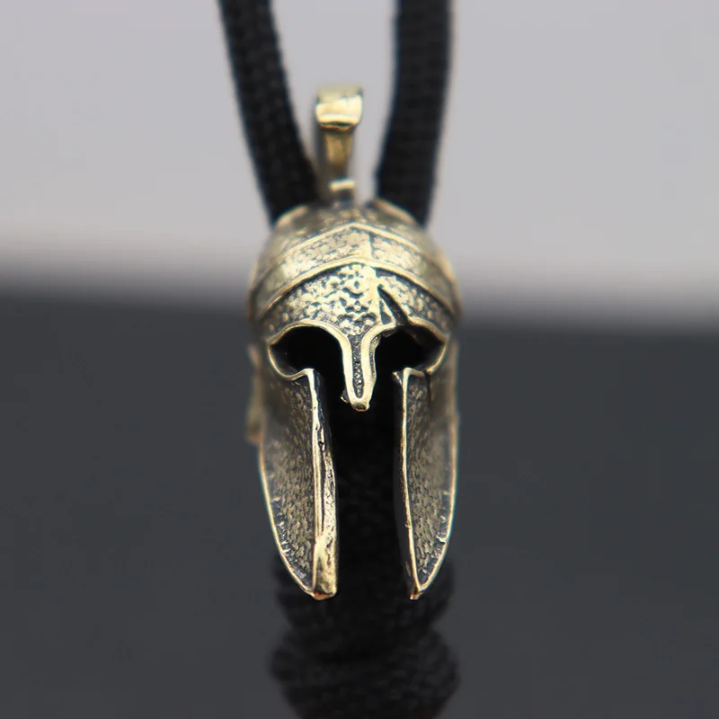 Black Ancient Greece Spartan Warrior Scar Helmet Brass Knife Beads EDC DIY Paracord Keychain Lanyard Pendant Jewelry Accessories