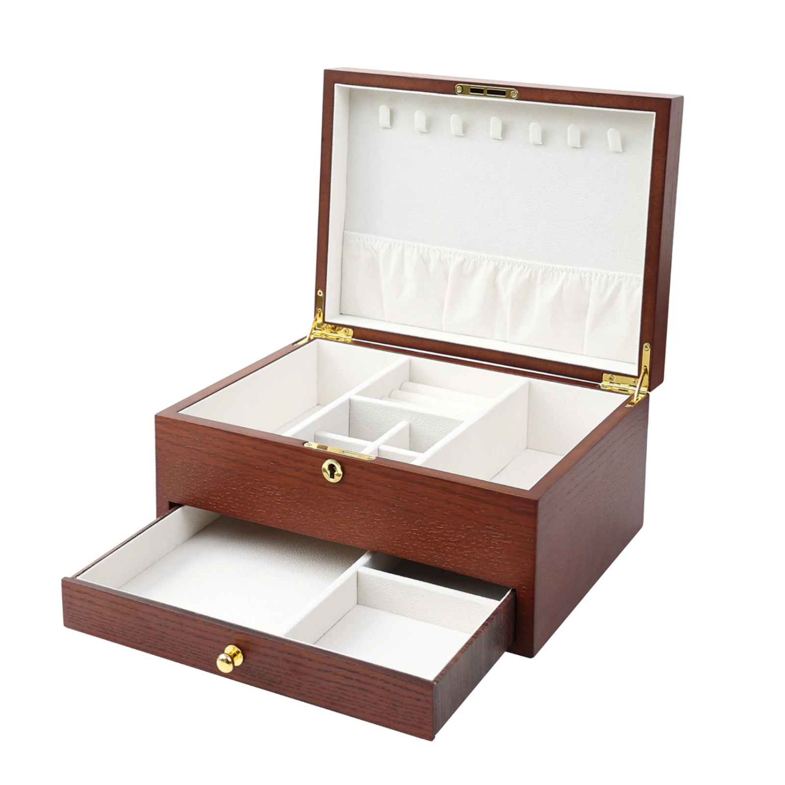 Wooden Jewelry Box Rosewood Grain Lockable Jewelry Box Home Storage Hinged Lid Rectangular