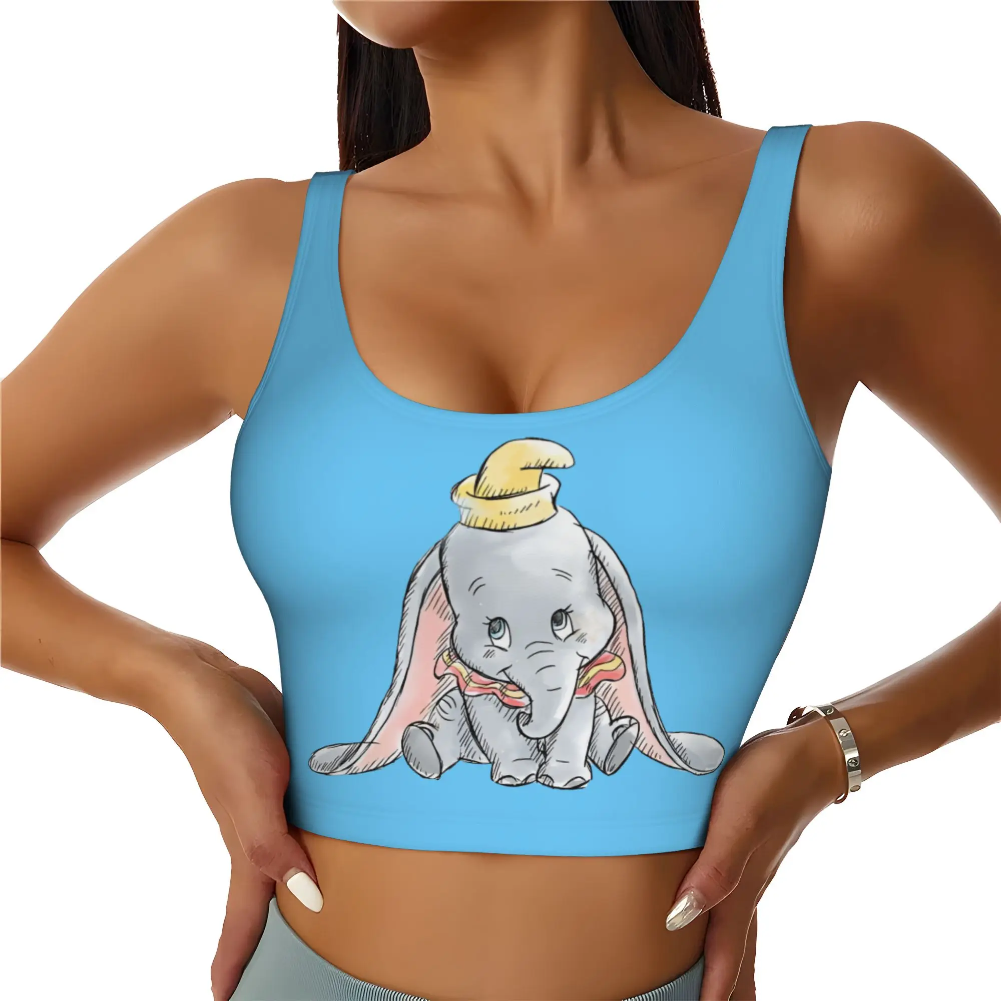 Custom D-Dumboes Workout Crop Tank Tops for Women Seamless Anime Elephant Yoga Running Sports Bras