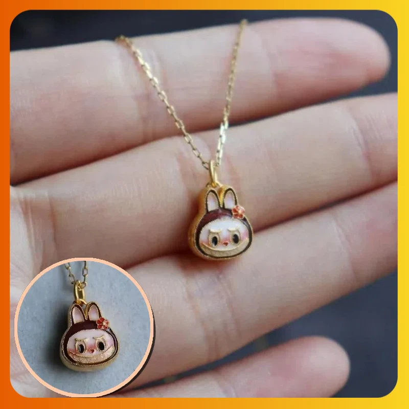 

Cute Cartoon Labubu Boed Blue Enamel Pendant Ancient French Tide Chain Light Luxury Fashion Versatile Gift Girl Birthday Gift