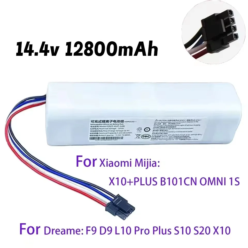 MDKSLS 2026 New 14.4V 12800mAh Li-ion BMS Battery for Dream F9/D9/L10 Pro Plus/S10/S20/X10/OMNI 15 Robot Vacuum - High Capacity