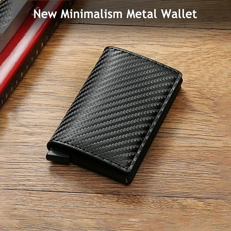 Men and Women Carbon Fiber RFID Anti-magnetic Card Bag Automatic Elastic Credit Card Clip Metal Business Card Case