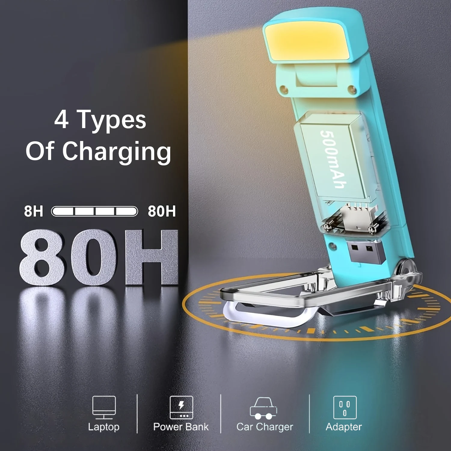 9-LED-Mehrwinkel-Lese-Clip-Leuchte mit Batterieanzeige, automatischem Abschalt-Timer (30/60 Minuten), 3 Farben und 5 Helligkeiten, flexible Gans