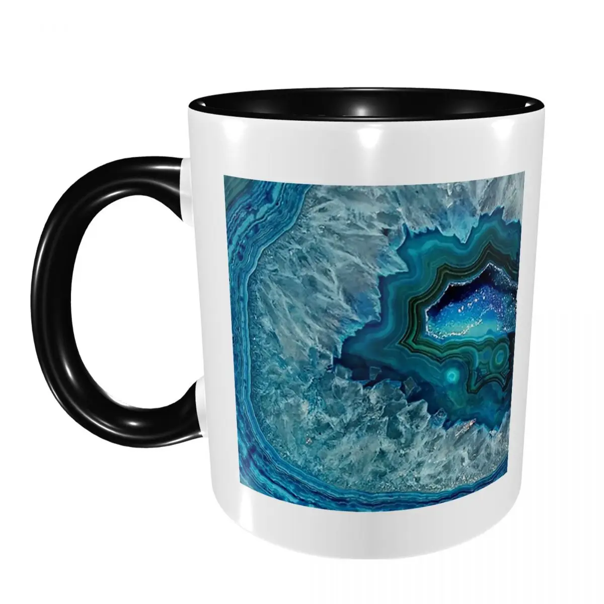 Teal Aqua Turquoise Blue Rock Agate Mineral Crystals Pattern Mug Ceramic Coffee Cups Tea Mugs Milk Cup Drinkware Gift for Friend