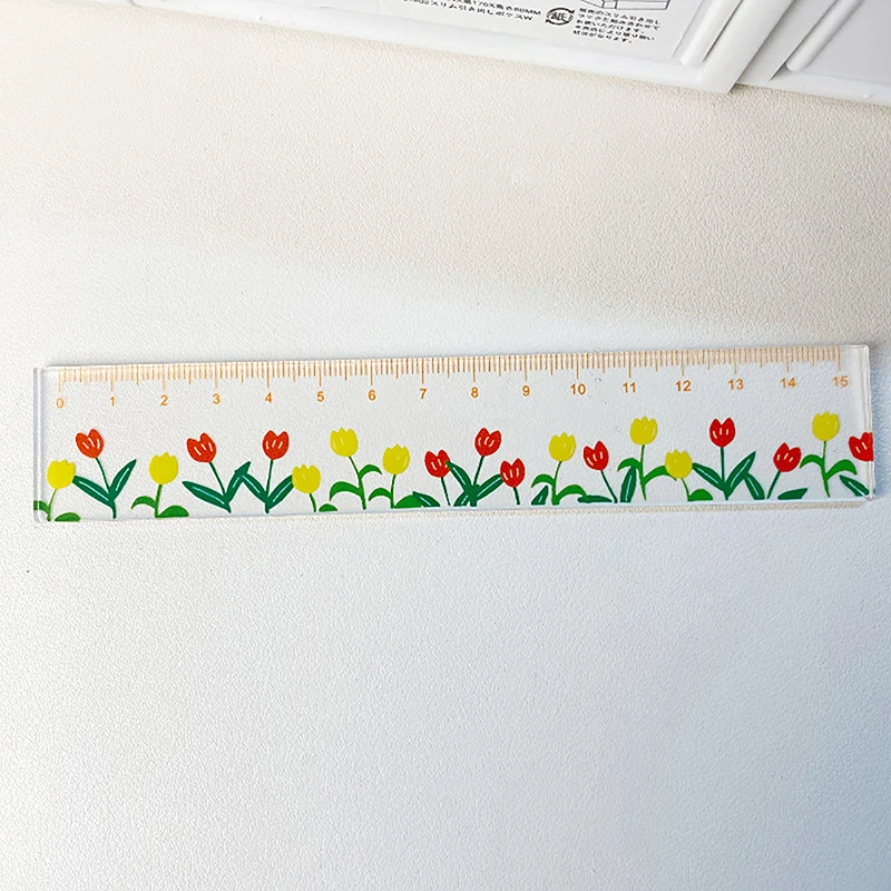 Cute Kawaii Clear Flowers Straight Ruler Durable Transparent DIY Drawing Measuring Tools Student Stationery School Supplies