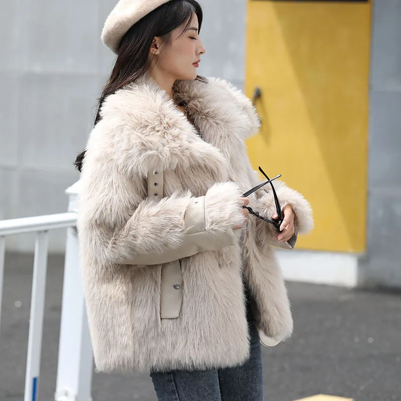 Imitação de pele de raposa pele do falso moda feminina 2025 novo grosso casaco de pele de inverno falso casaco de pele de raposa lapela lazer casaco de pele feminina para h429