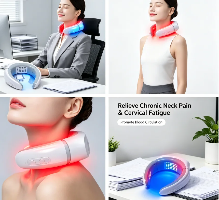 COZING Circulation Booster Neck Massager with Red Light Therapy 650nm Heat Wireless Improve Oxygen Carry Capacity Muscle Relax