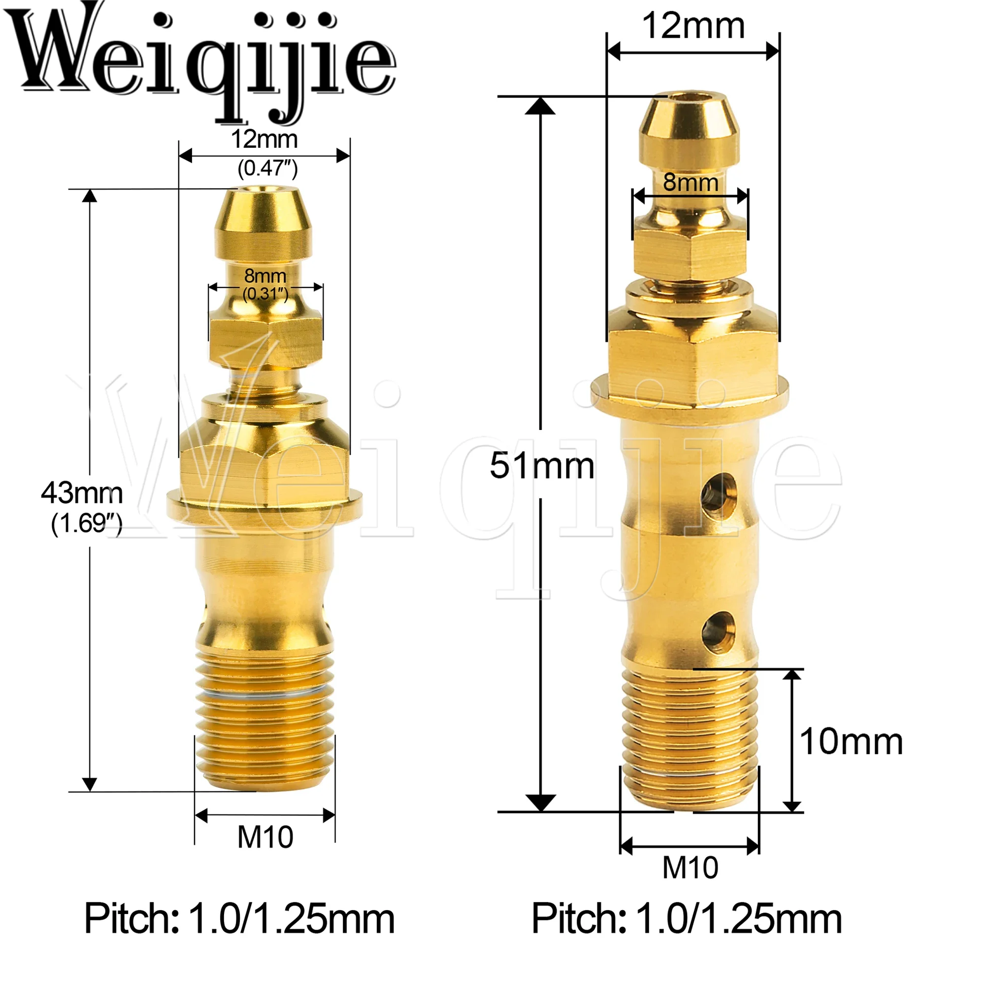 Weiqijie 2pcs M10x1.0/1.25mm Pitch Titanium Banjo Bolt with Bleed Valve for Motorcycle Brake Single/Double Hole Clutch Screws