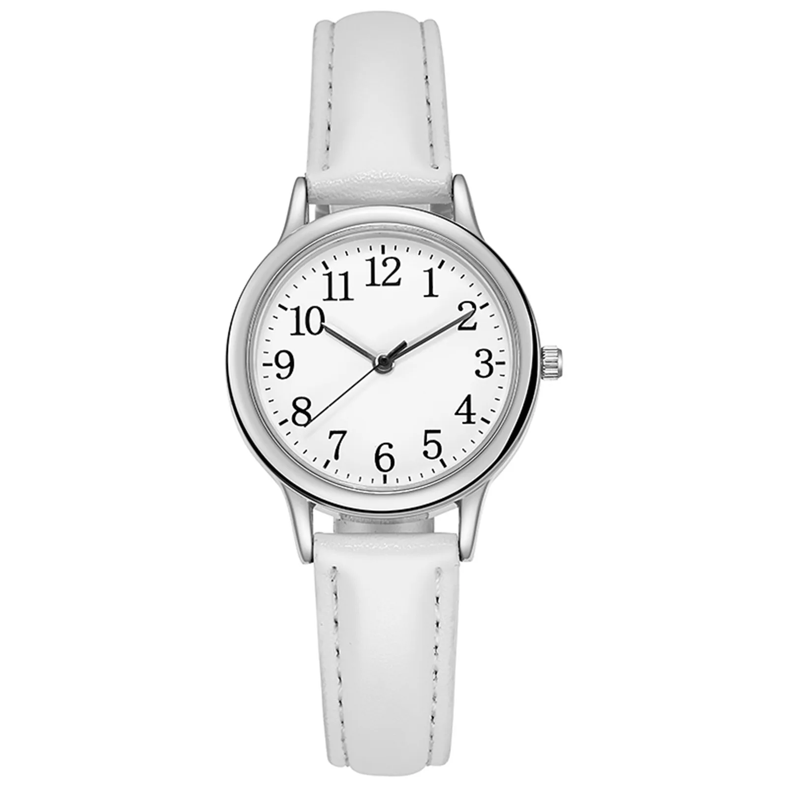 PU Leather Strap Women Quartz Watch Arabic Numeral Round-Dial Fashion Minimalism Daily Versatile Wristband Holiday Gift for Lady