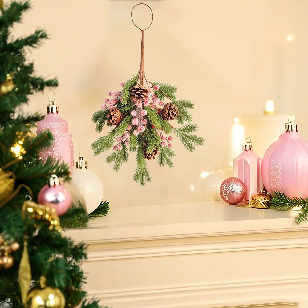 

Рождественский венок на входную дверь 55 см, искусственный рождественский венок с ягодами, сосновые шишки, сосновые ветки, венок Norfolk, домашняя стена, лестница