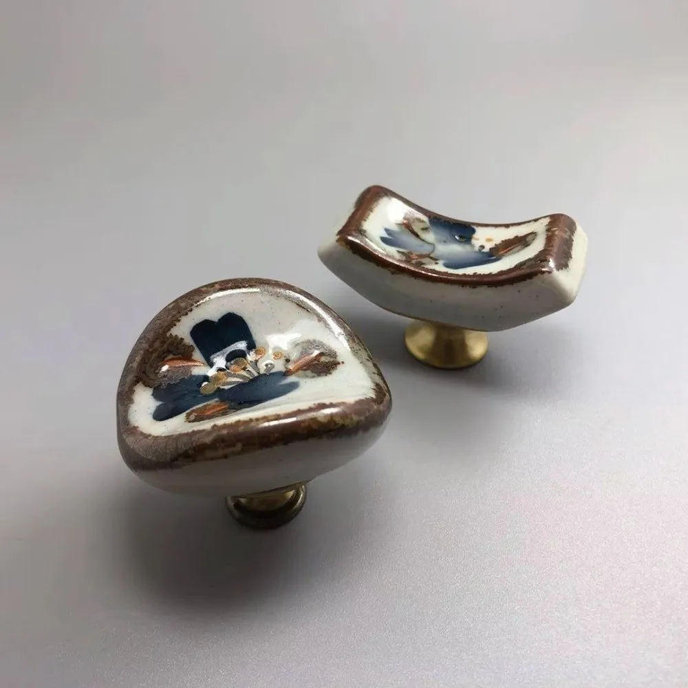 Vintage Ceramic Door Handles Painted Finish Single Hole Furniture Cabinet Knobs DIY Installation Unique Shape