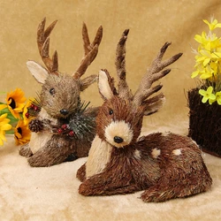 Handmade Straw Grass Elk Ornament Pastoral Rustic Woven Christmas Sitting Sika Deer for Doll Animal Figurines Xmas Drop Shipping