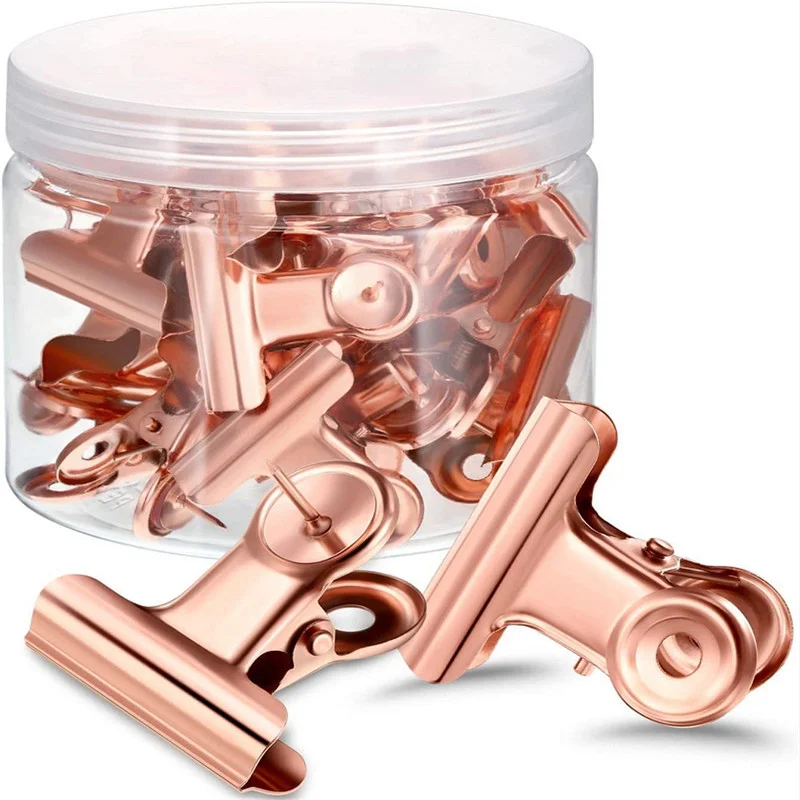 20pcs/Box Push Pins Stylish Thumb Tacks with Binder Clips Thumbtack Metal Nail Clip 22mm Rose Gold Note Clip Word Binding Clip