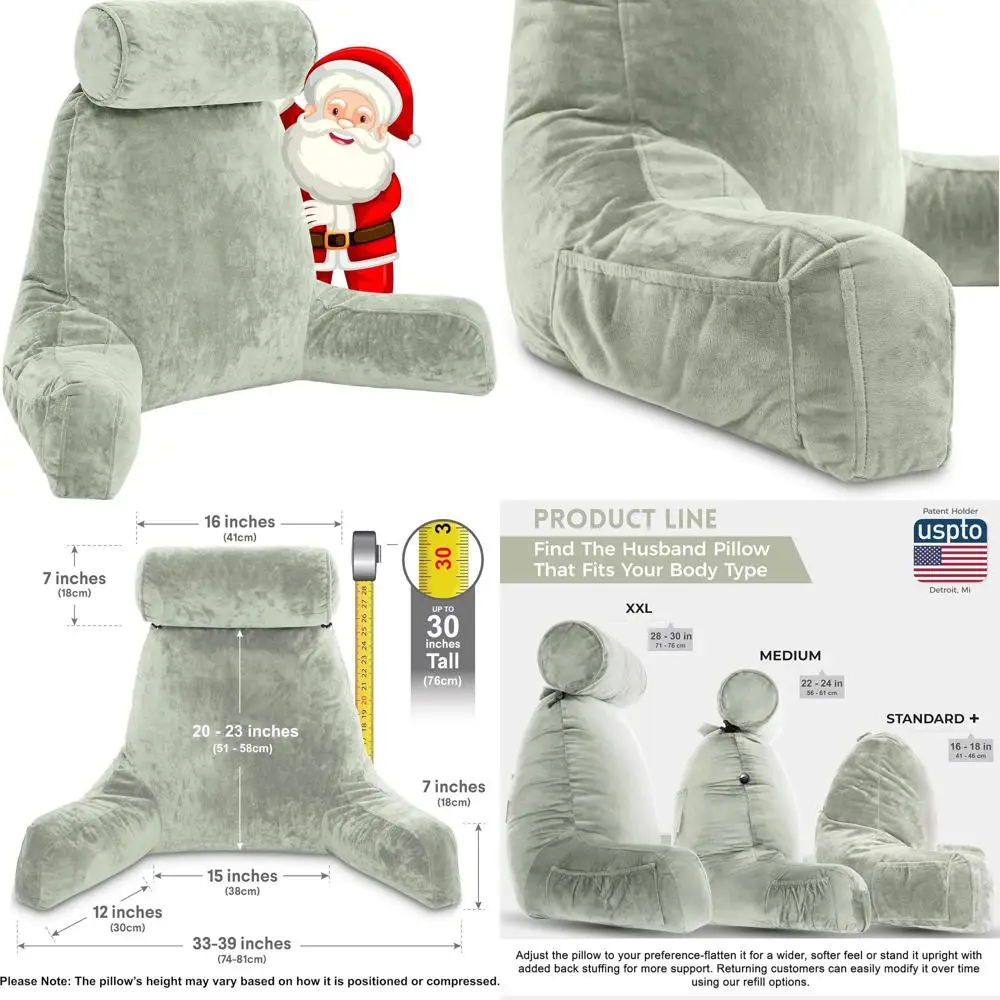 

Подушка для чтения большого размера с подлокотниками — Sage Desert Sage — Премиум-поддержка для сидения — Измельченная пена и мягкая микроплюшевая бухта