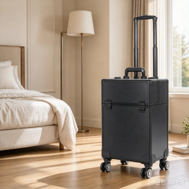 Rolling Makeup Case, Lockable Cosmetic Trolley with Aluminum Alloy Pull Handle and Removable Swivel Wheels, 34 x 24 x 54.5cm
